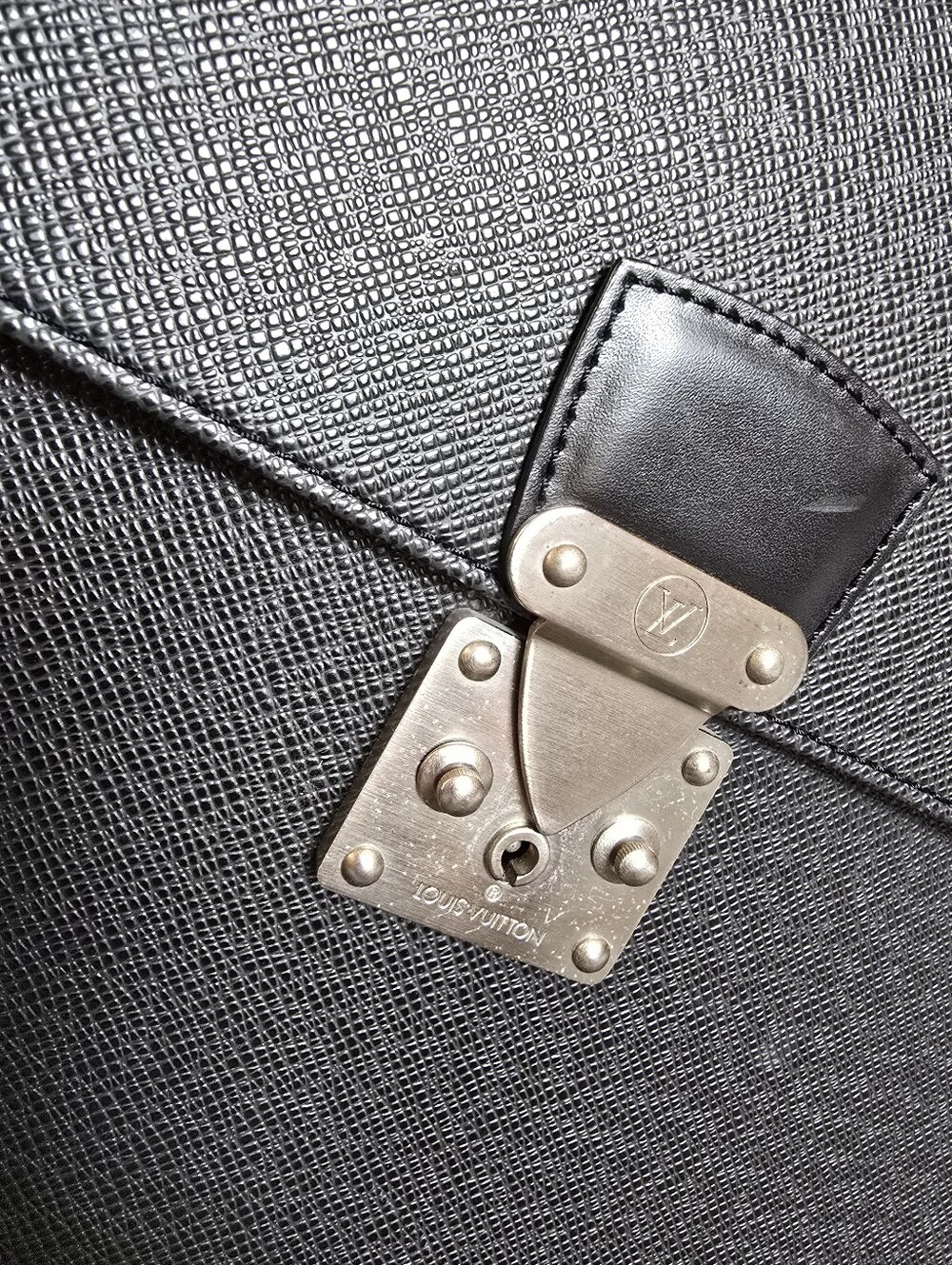 Authentic Men's Black Leather Briefcase with Silver Hardware